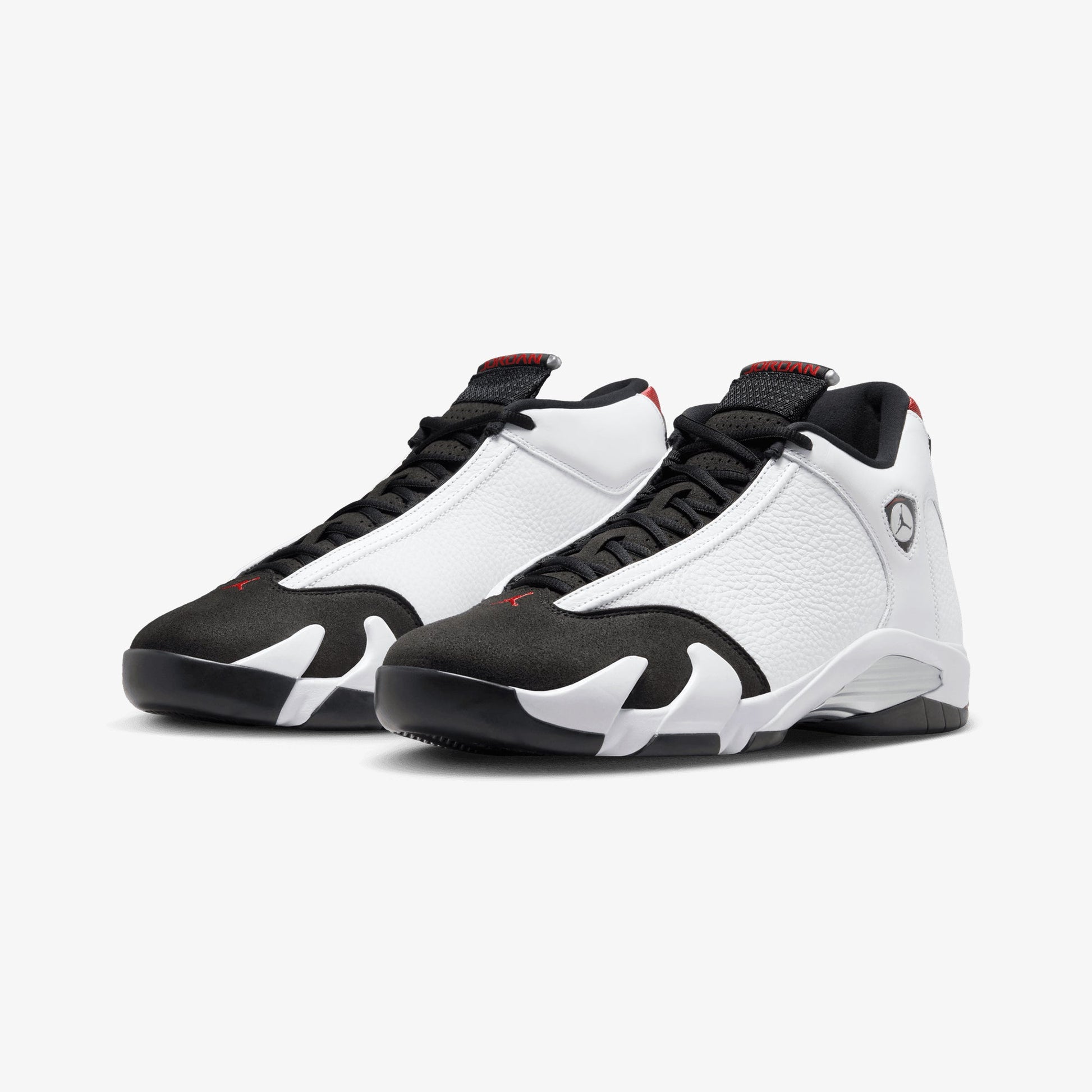 JORDAN | AIR JORDAN 14 RETRO "BLACK TOE" { WHITE/VARSITY RED-BLACK-METALLIC SILVER