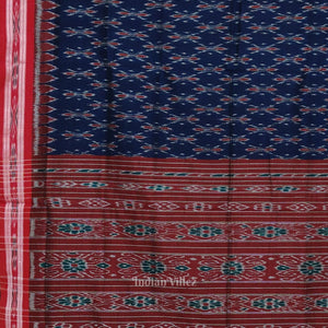 Blue Red Mayur Chandrika Maniabandha Cotton Saree