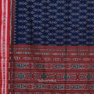 Blue Red Mayur Chandrika Maniabandha Cotton Saree