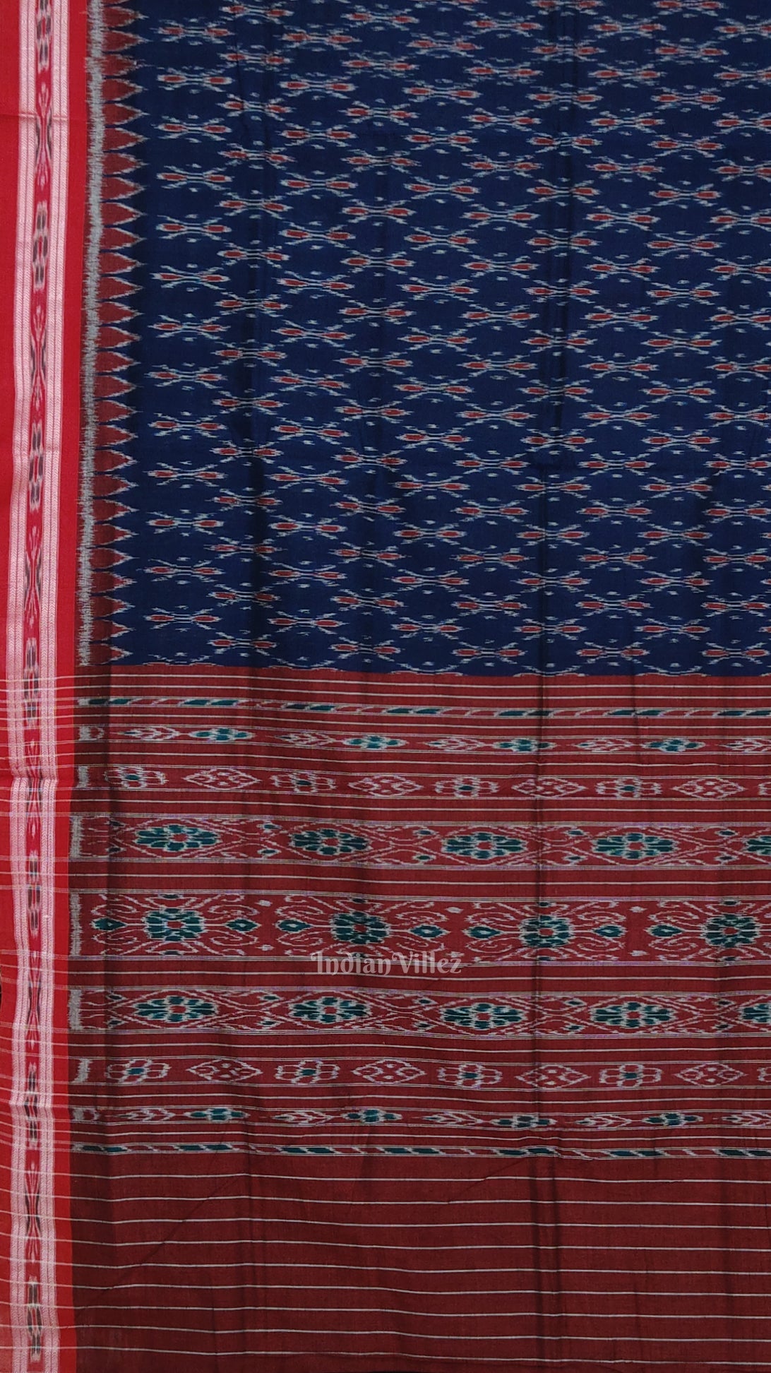 Blue Red Mayur Chandrika Maniabandha Cotton Saree
