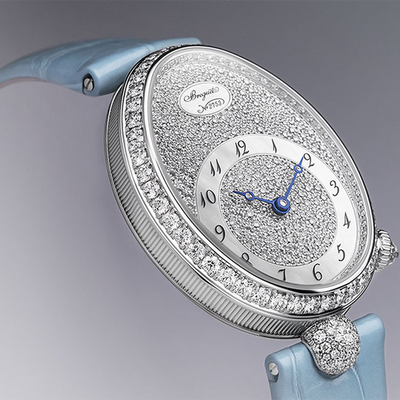 Breguet Reine Pave Dial Blue Strap Silver Touch Watch for Women