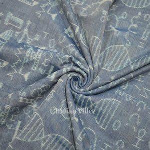 Light Blue Sceince Theme Sambalpuri Odisha Ikat Cotton Fabric