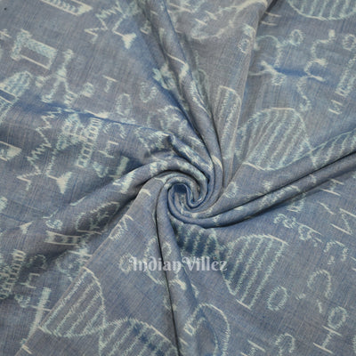 Light Blue Sceince Theme Sambalpuri Odisha Ikat Cotton Fabric