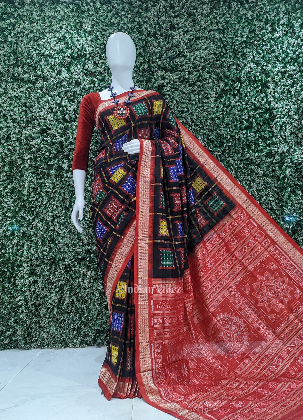 Black with Multicolor Ashwini Odisha Ikat Sambalpuri Silk Saree