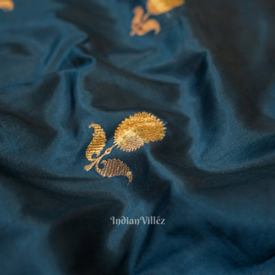 Tortoise Blue Katan Banarasi Silk Saree