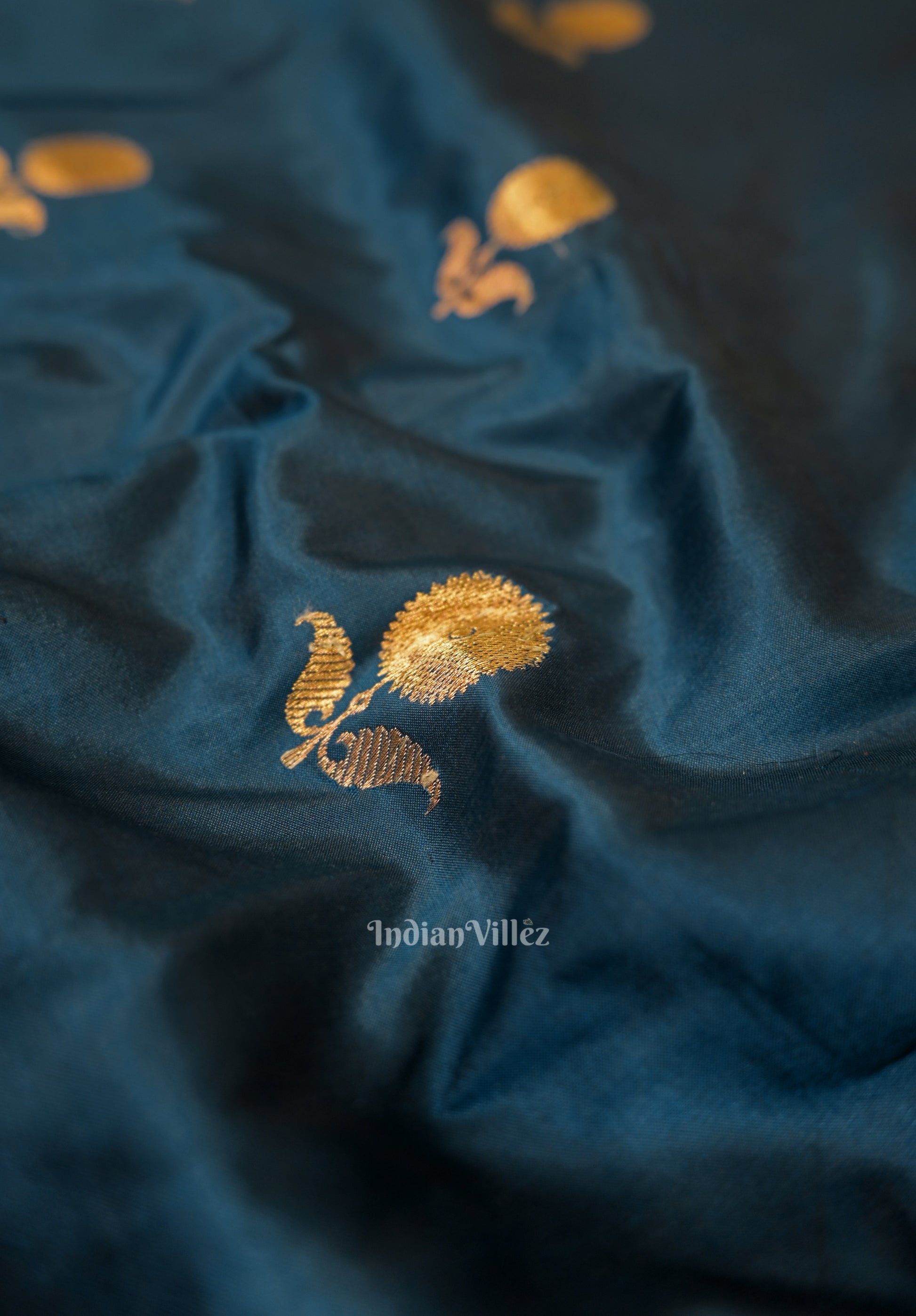 Tortoise Blue Katan Banarasi Silk Saree