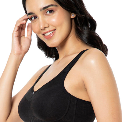 Cotton Smooth Back Solid Non Padded Non-Wired Support bra - Black