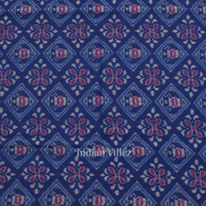 Royal Blue Floral Motif Sambalpuri Ikat Cotton Fabric
