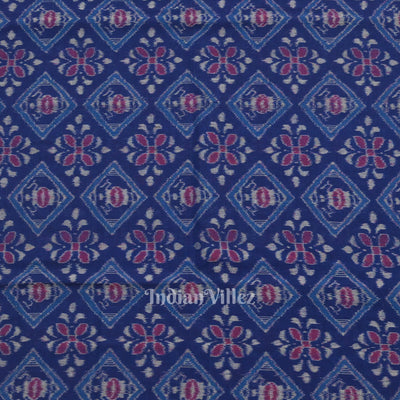 Royal Blue Floral Motif Sambalpuri Ikat Cotton Fabric