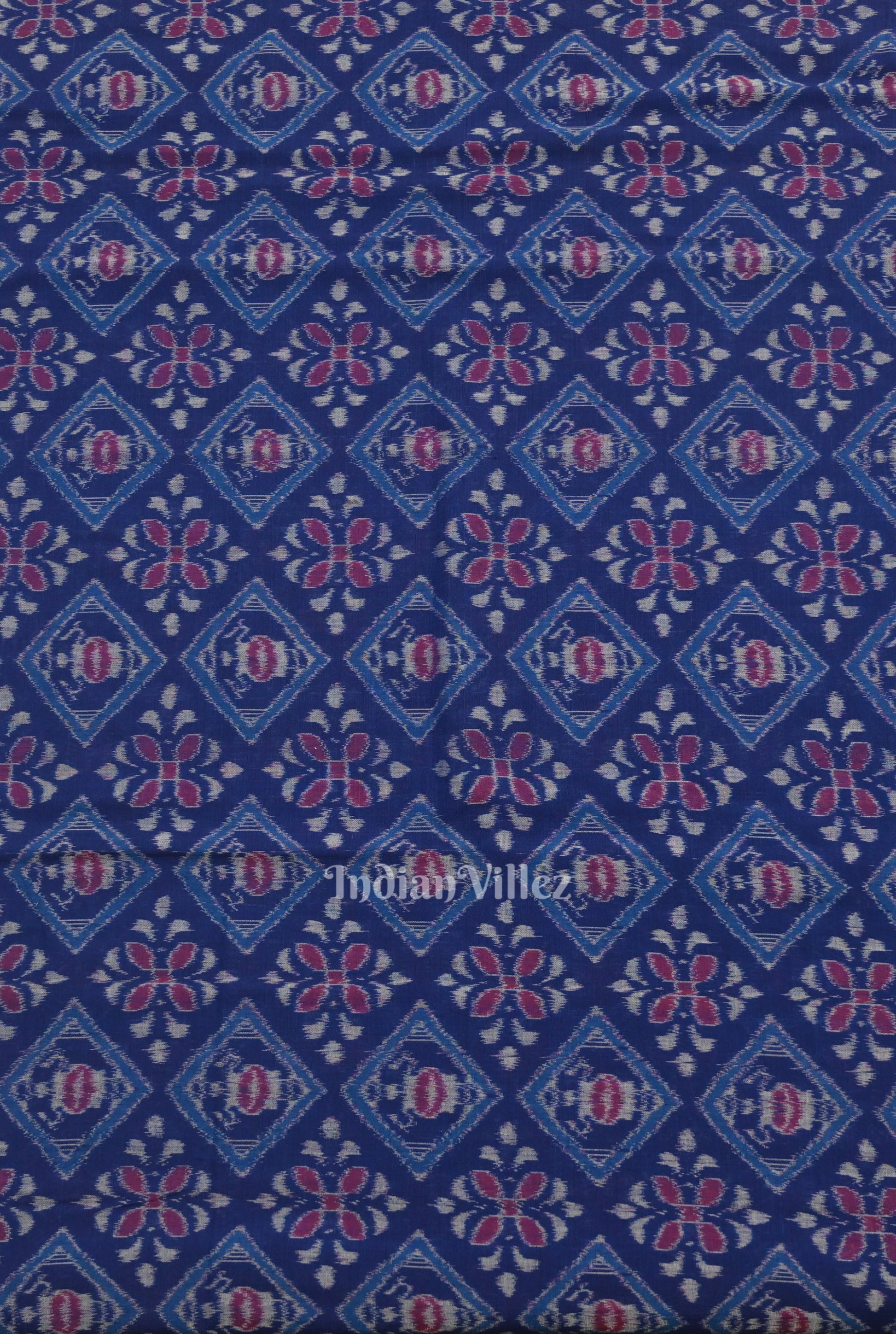 Royal Blue Floral Motif Sambalpuri Ikat Cotton Fabric