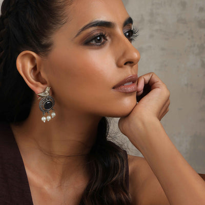 trueBrowns Silver Gold Tone Bird Stud Earrings