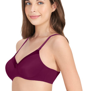 Satin Edge Padded Non-wired T-shirt Bra - Plum Caspia