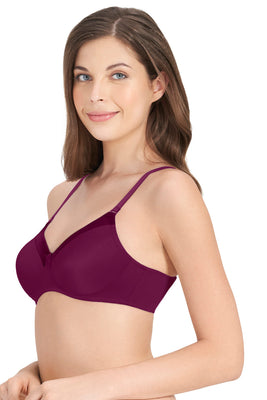 Satin Edge Padded Non-wired T-shirt Bra - Plum Caspia