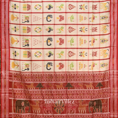 White Nabakothi Odisha Ikat Khandua Silk Saree
