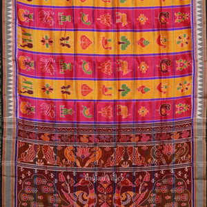 Pink Yellow Nabakothi Odisha Ikat Khandua Silk Saree