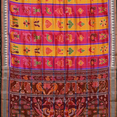 Pink Yellow Nabakothi Odisha Ikat Khandua Silk Saree