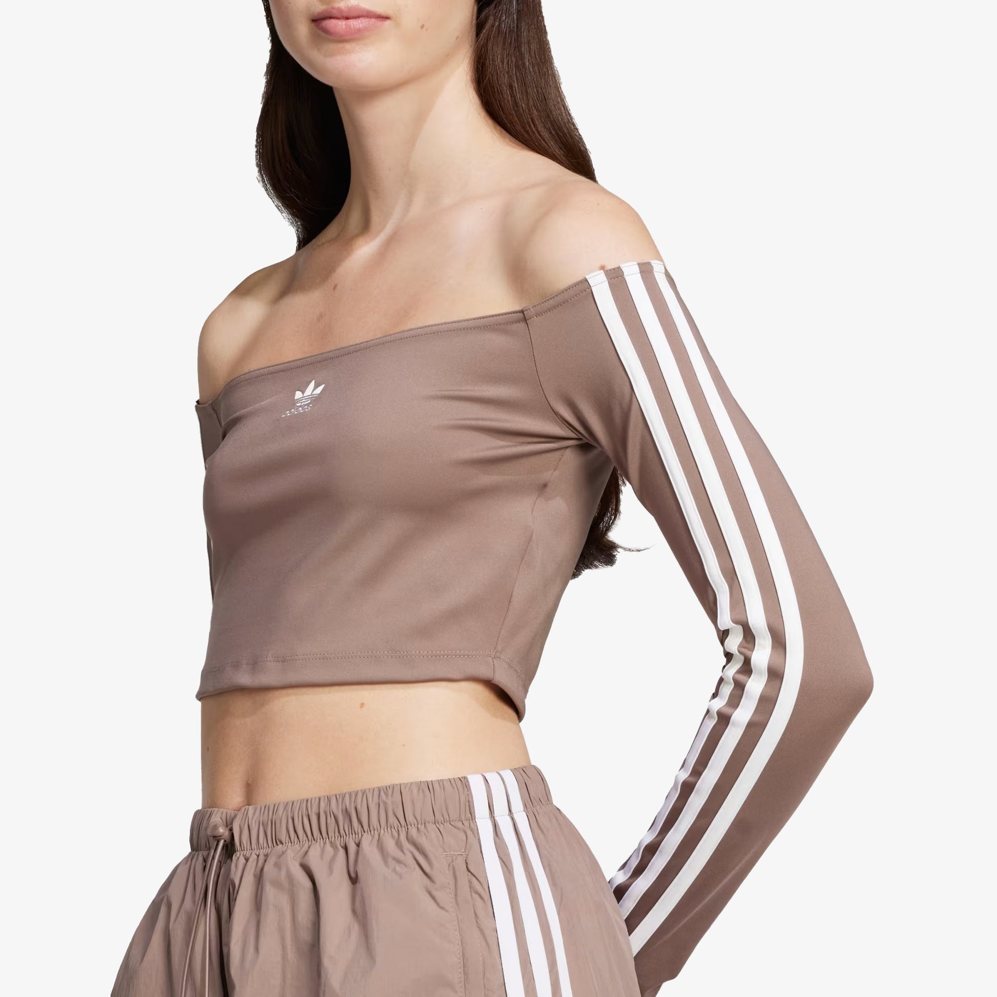 Adidas Originals | ADICOLOR OFF SHOULDER LONG SLEEVE TEE { TRACE BROWN