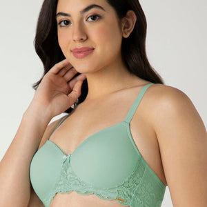 Lace Elegance Padded Non-Wired Bra - Aqua Foam