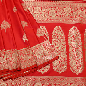 Bridal Wedding Deep Red Soft Pure Mashru Satin Silk Banarasi Saree