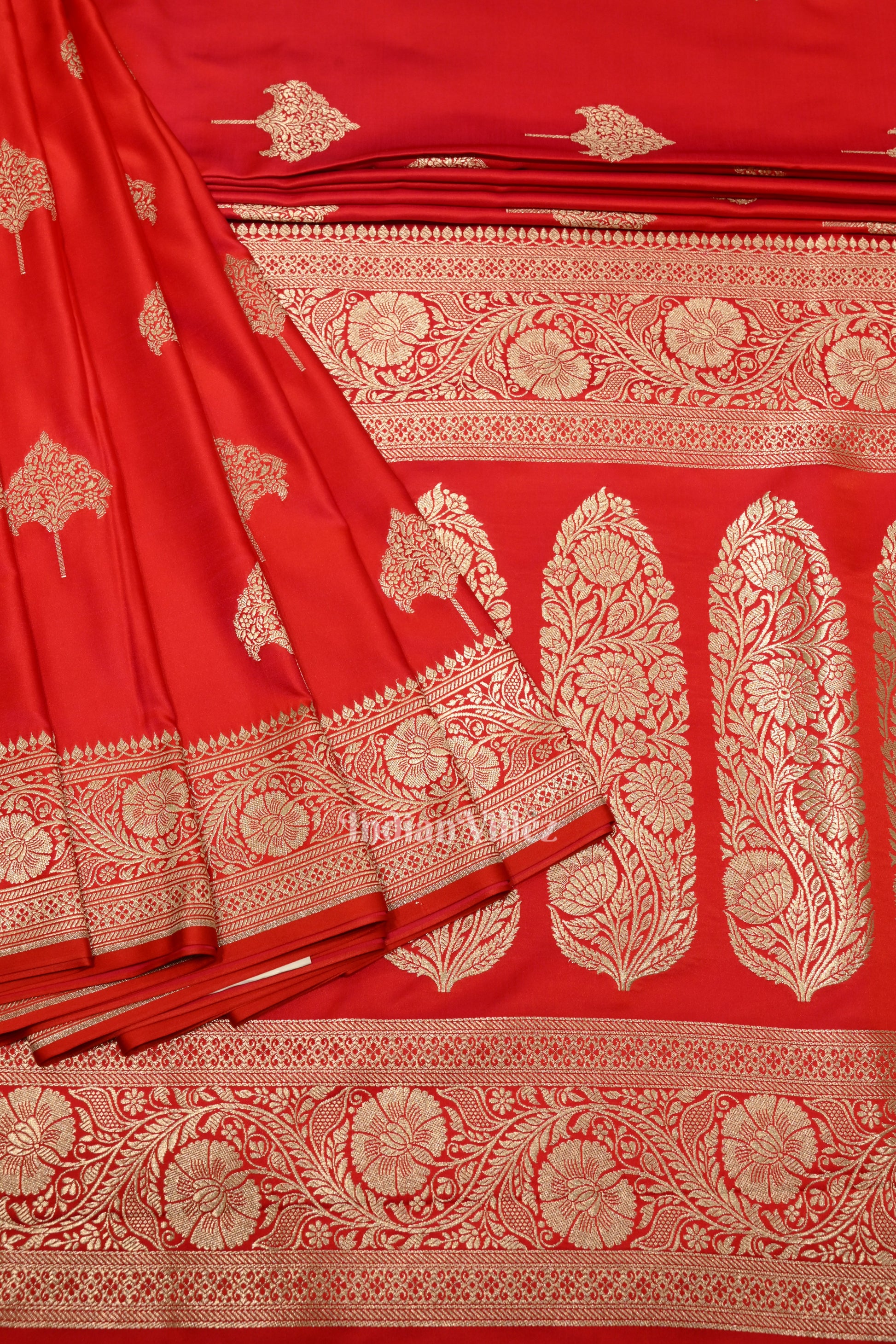 Bridal Wedding Deep Red Soft Pure Mashru Satin Silk Banarasi Saree