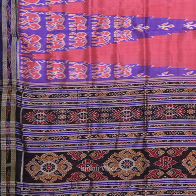 Pink Blue Elephant Theme Odisha Ikat Khandua Silk saree