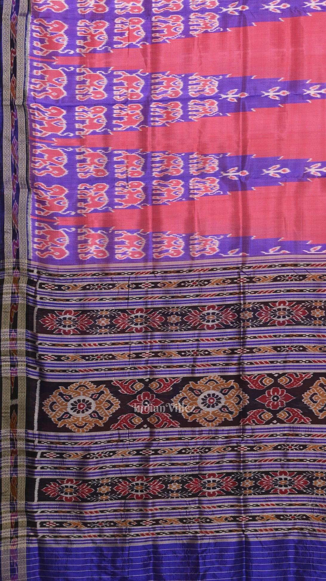 Pink Blue Elephant Theme Odisha Ikat Khandua Silk saree