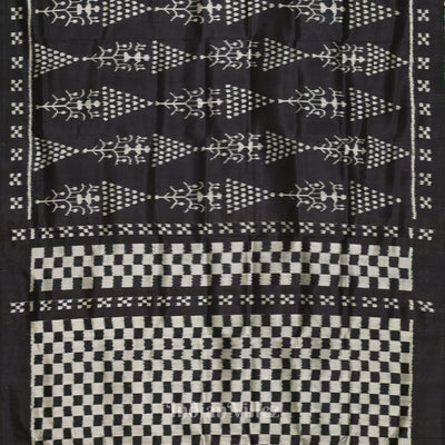 Black Tribal Art with Pasapali Border Contemporary Silk Saree