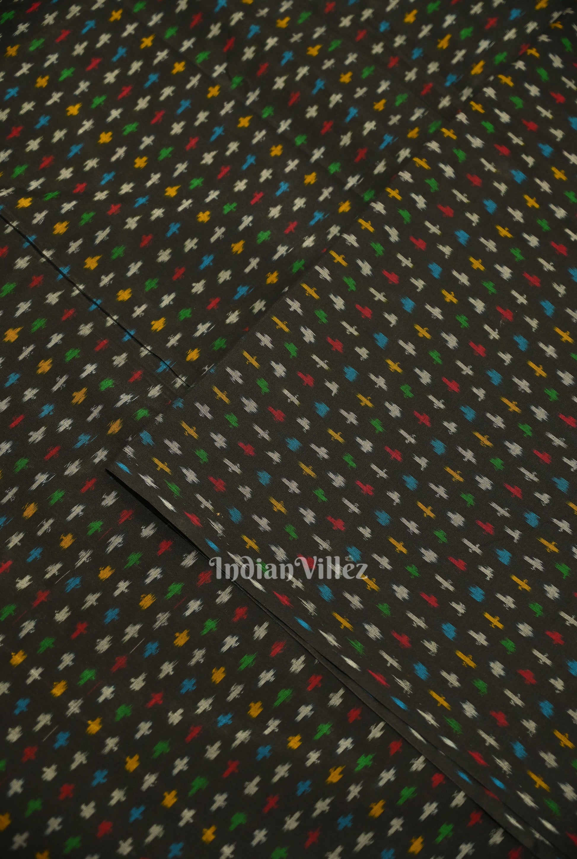 Exclusive Black Pochampally Ikat Silk & Cotton (Sico) Fabric