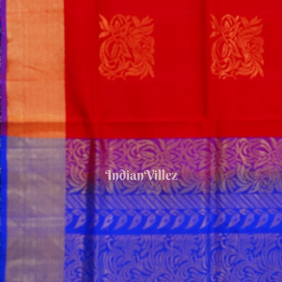 Red With Blue Pure South Soft Silk Saree