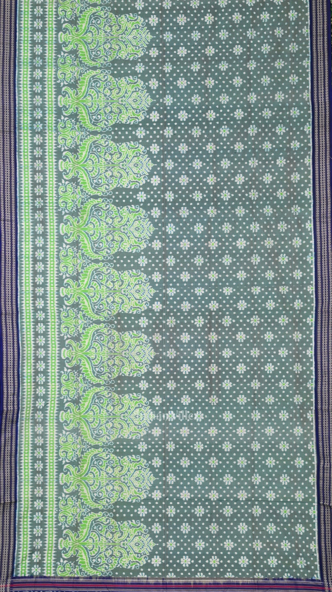 Pastel Green Lily Flower Vase Sambalpuri Silk Saree