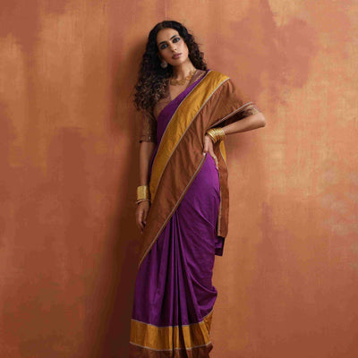 trueBrowns Purple Silk Ready To Wear Saree