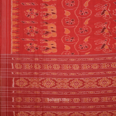 Red Elephant Theme Odisha Ikat Sambalpuri Cotton Saree