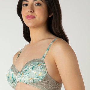 Demure Padded Non-Wired Demi Bra - Tulip Harmony Print