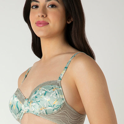Demure Padded Non-Wired Demi Bra - Tulip Harmony Print