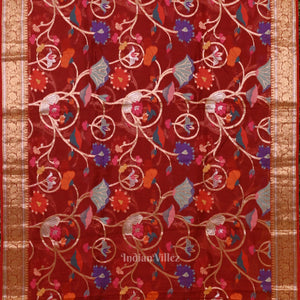 Maroon Jamdani Banarasi Kota Silk Saree