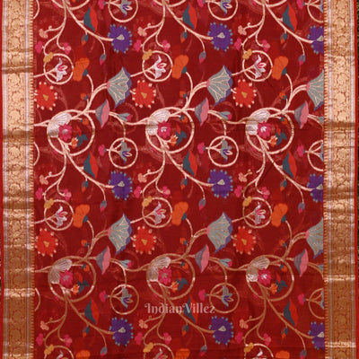 Maroon Jamdani Banarasi Kota Silk Saree