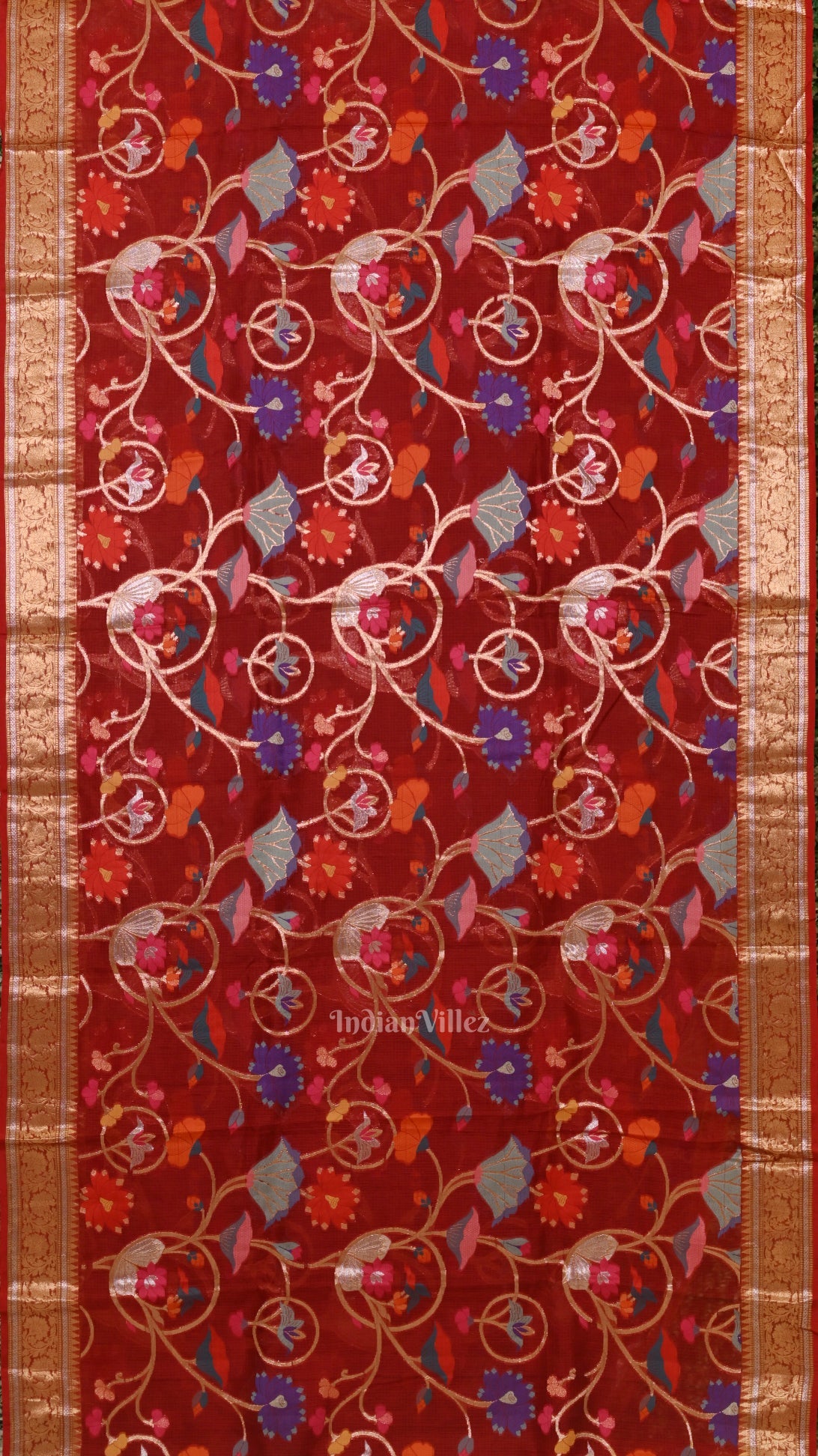 Maroon Jamdani Banarasi Kota Silk Saree