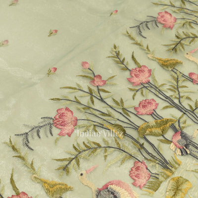 Light Blue Floral Theme Kora Organza Banarasi Saree