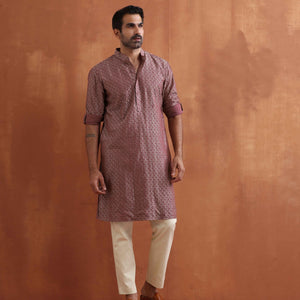trueBrowns Men's Purple Cotton Dobby Kurta