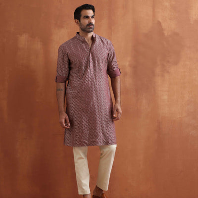 trueBrowns Men's Purple Cotton Dobby Kurta