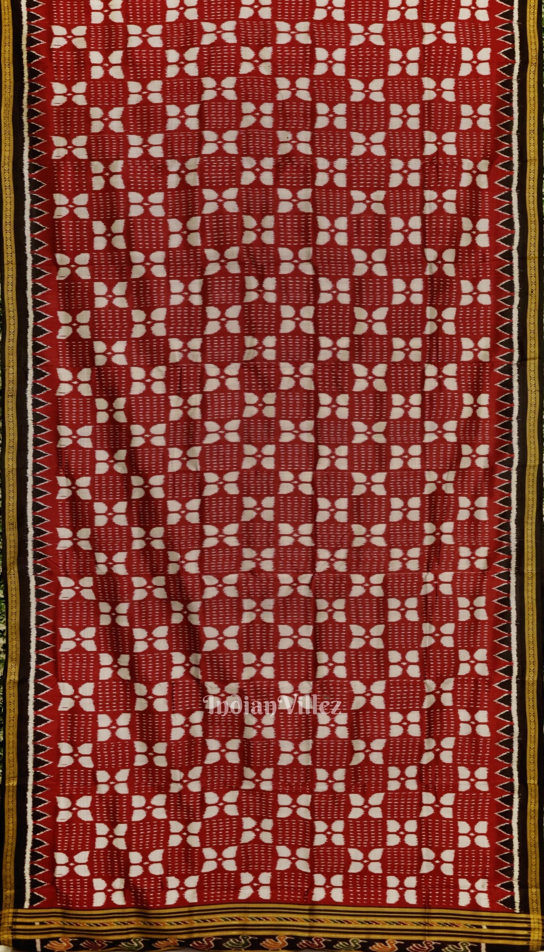 Red With Light Grey Odisha Ikat Khandua Silk Saree