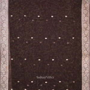 Coffee Color Pure Khaddi Chiffon Banarasi Saree