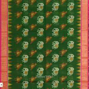 Green Pink Pochampally Ikat (Silk & Cotton) Sico Saree with Zari Border