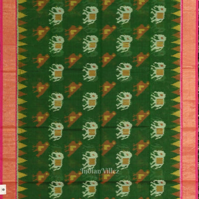 Green Pink Pochampally Ikat (Silk & Cotton) Sico Saree with Zari Border