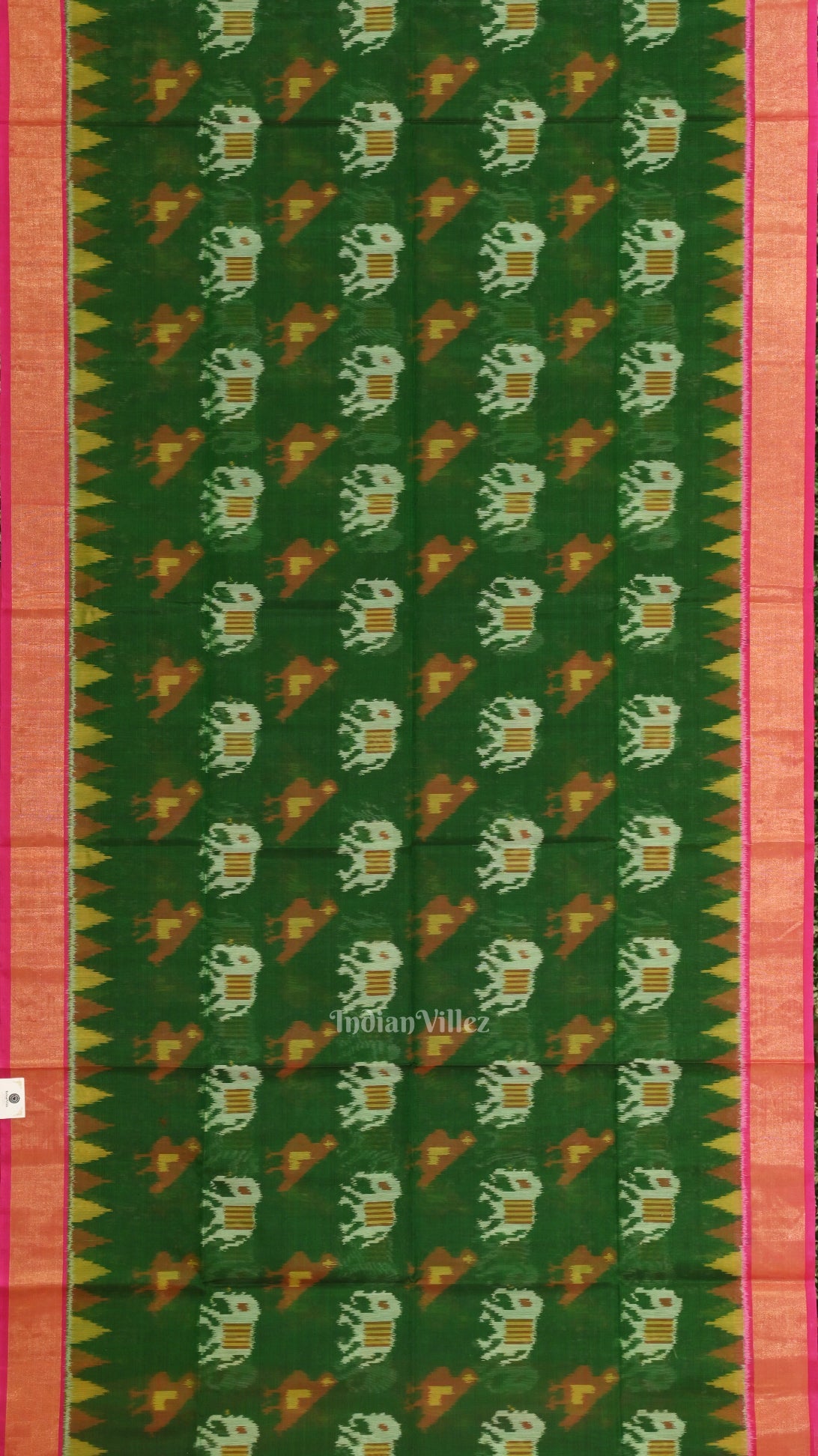 Green Pink Pochampally Ikat (Silk & Cotton) Sico Saree with Zari Border