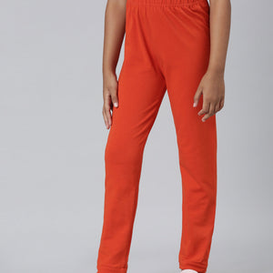 Girls Solid Orange Ankle Length Leggings