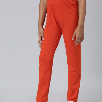 Girls Solid Orange Ankle Length Leggings