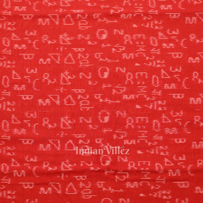 Red Geometry Motif Odisha Ikat Sambalpuri Cotton Fabric