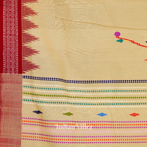 Cream Tribal Theme Natural Dyed Ganjam Bomkai Saree (Revival)