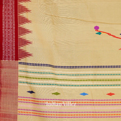 Cream Tribal Theme Natural Dyed Ganjam Bomkai Saree (Revival)